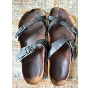 Birkenstock Mayari Birko-Flor Leather Comfort Sandals Slip On Black Size 9 EU 40